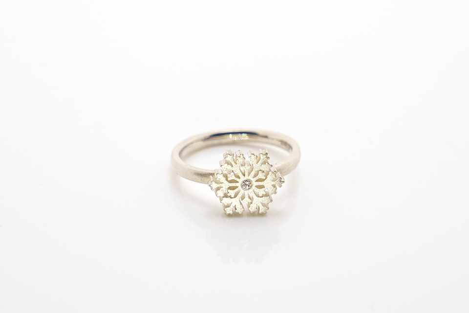 Schneeflocken Ring Silber mit Brillant